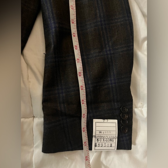Trussini Italy Wool Gray Plaid Dual Vent Stitched Lapel Blazer Sport Jacket - Picture 10 of 15